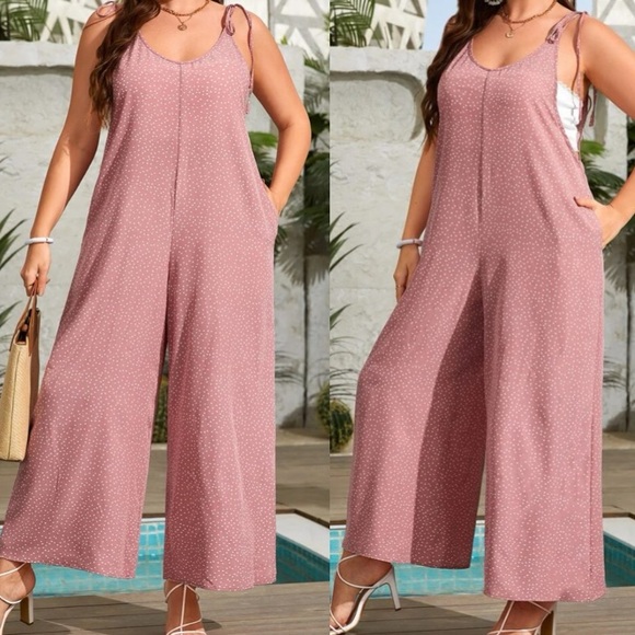 Boho Plus Polka Dot Pocket Wide leg Jumper Jumpsuit - Picture 3 of 12